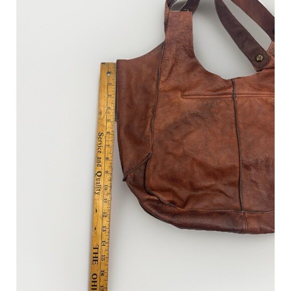 Free People Y2K Distressed Brown 100% Cow Leather Tote Boho Slouchy Bag - Picture 5 of 14